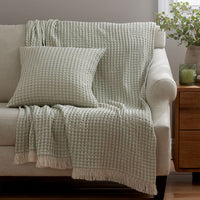 Checkered Fringe Throw - Green,Green