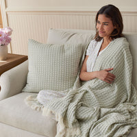 Checkered Fringe Throw - Green,Green