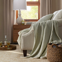 Checkered Fringe Throw - Green,Green