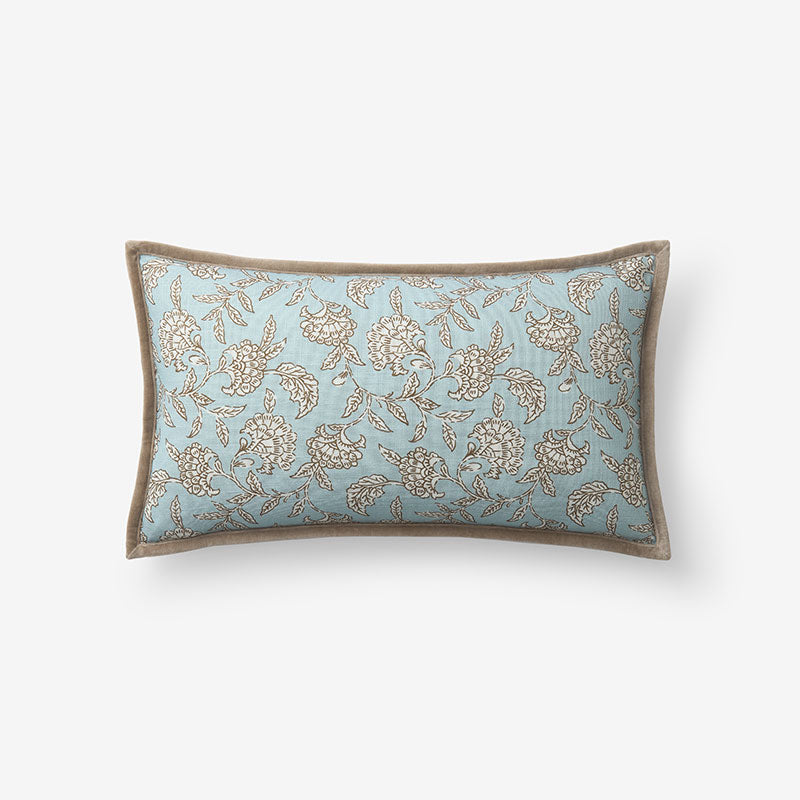 Joyous Flower Reversible Decorative Lumbar Pillow Cover - Blue Multi, 12 in. x 21 in.,Blue Multi