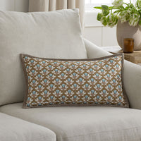 Joyous Flower Reversible Decorative Lumbar Pillow Cover - Blue Multi, 12 in. x 21 in.,Blue Multi