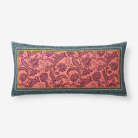 Nora Floral Leaf Reversible Decorative Lumbar Pillow Cover - Red Multi, 14 in. x 30 in.,Red Multi