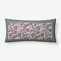 Nora Floral Leaf Reversible Decorative Lumbar Pillow Cover - Red Multi, 14 in. x 30 in.,Red Multi
