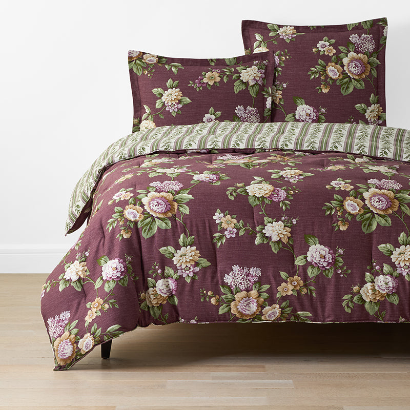Peony Hydrangea Reversible Comforter - Burgundy, Twin/Twin XL,Burgundy