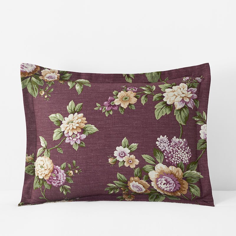 Peony Hydrangea Reversible Sham - Burgundy, Standard,Burgundy