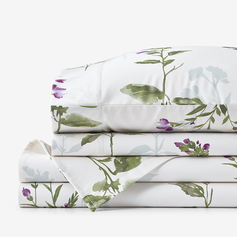 Iris Bloom Premium Smooth Wrinkle-Free Sateen Bed Sheet Set - Cream Multi, Twin,Cream Multi