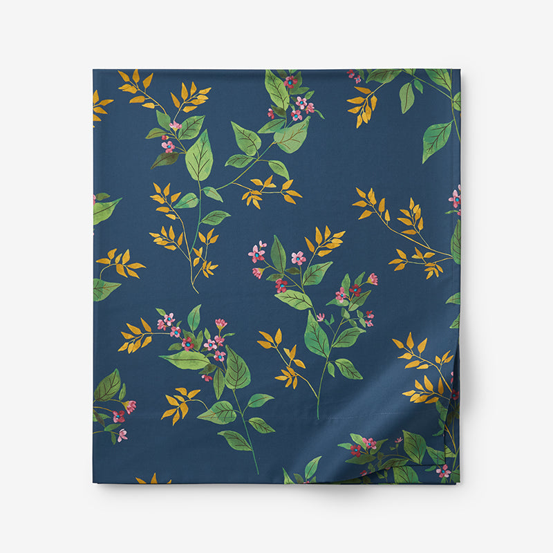 Galilea Floral Classic Smooth Sateen Flat Bed Sheet - Dark Teal, Twin/Twin XL,Dark Teal