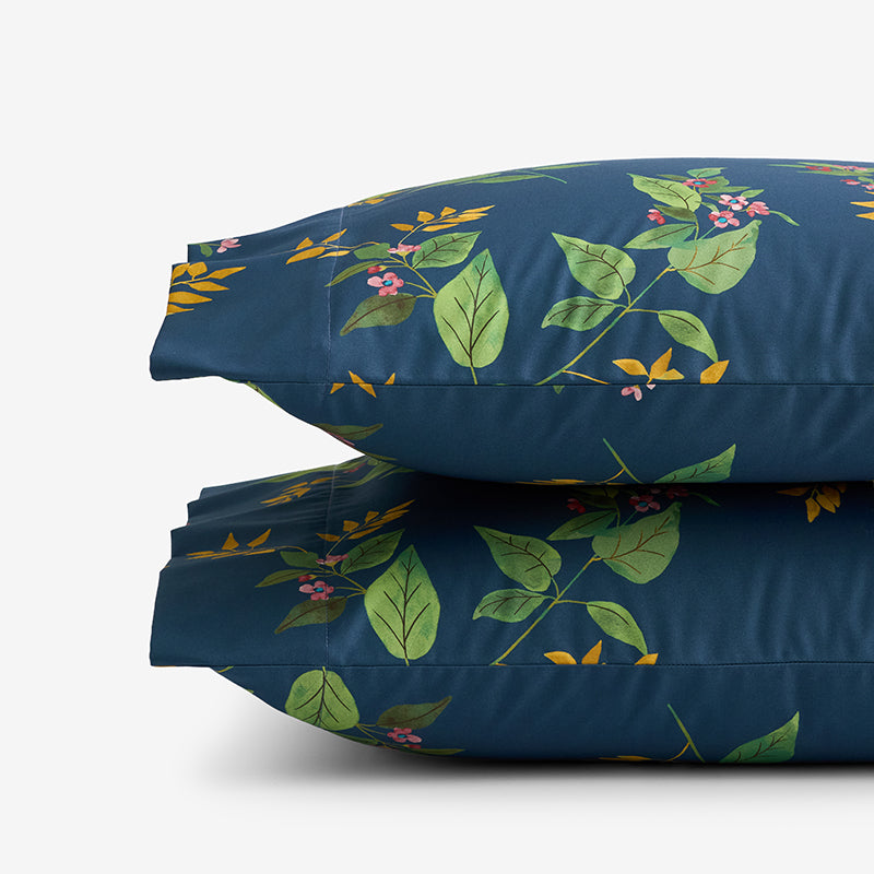 Galilea Floral Classic Smooth Sateen Pillowcase Set - Dark Teal, Standard,Dark Teal