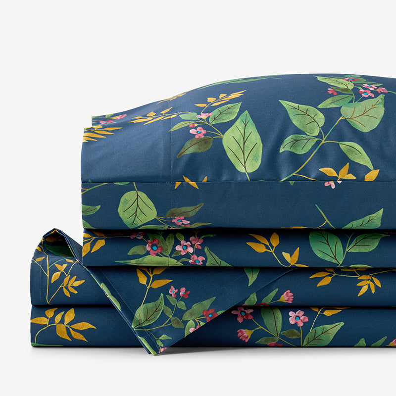 Galilea Floral Classic Smooth Sateen Bed Sheet Set - Dark Teal, Twin,Dark Teal