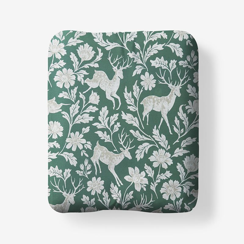 Deer Walk Classic Smooth Sateen Fitted Bed Sheet - Green Multi, Twin,Green Multi
