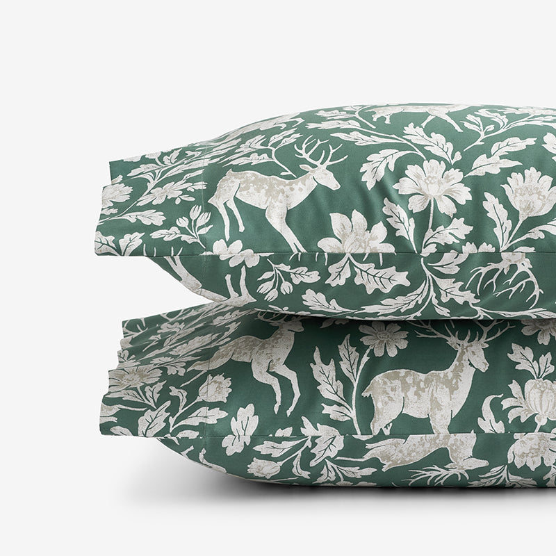 Deer Walk Classic Smooth Sateen Pillowcase Set - Green Multi, Standard,Green Multi