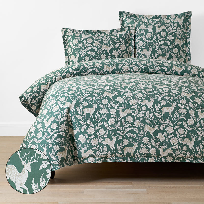 Deer Walk Classic Smooth Sateen Duvet Cover - Green Multi, Twin/Twin XL,Green Multi