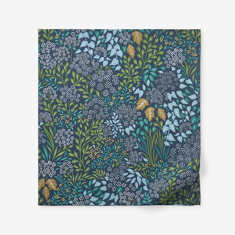 Achillea Patch Classic Cool Cotton Percale Flat Bed Sheet - Navy Multi, Twin/Twin XL,Navy Multi