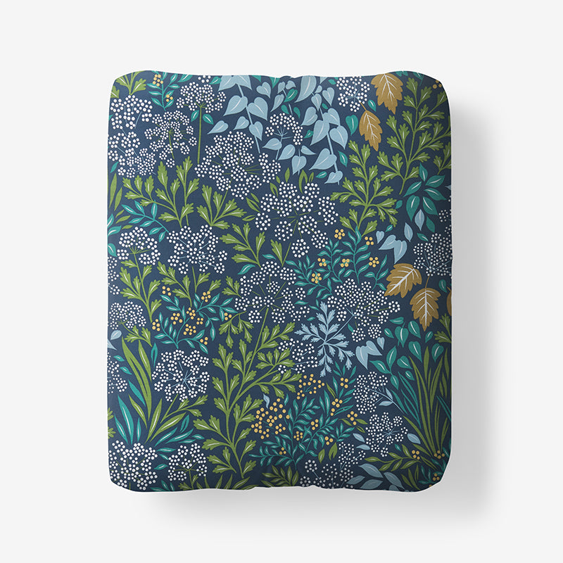 Achillea Patch Classic Cool Cotton Percale Fitted Bed Sheet - Navy Multi, Twin,Navy Multi