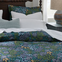 Achillea Patch Classic Cool Cotton Percale Fitted Bed Sheet - Navy Multi, Twin,Navy Multi
