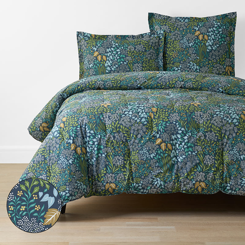Achillea Patch Classic Cool Cotton Percale Comforter - Navy Multi, Twin/Twin XL,Navy Multi