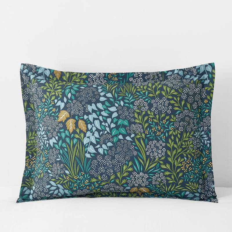 Achillea Patch Classic Cool Cotton Percale Sham - Navy Multi, Standard,Navy Multi