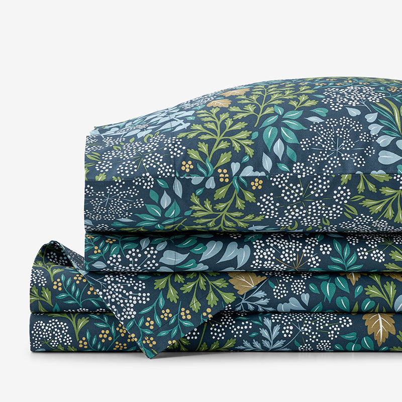 Achillea Patch Classic Cool Cotton Percale Bed Sheet Set - Navy Multi, Twin,Navy Multi