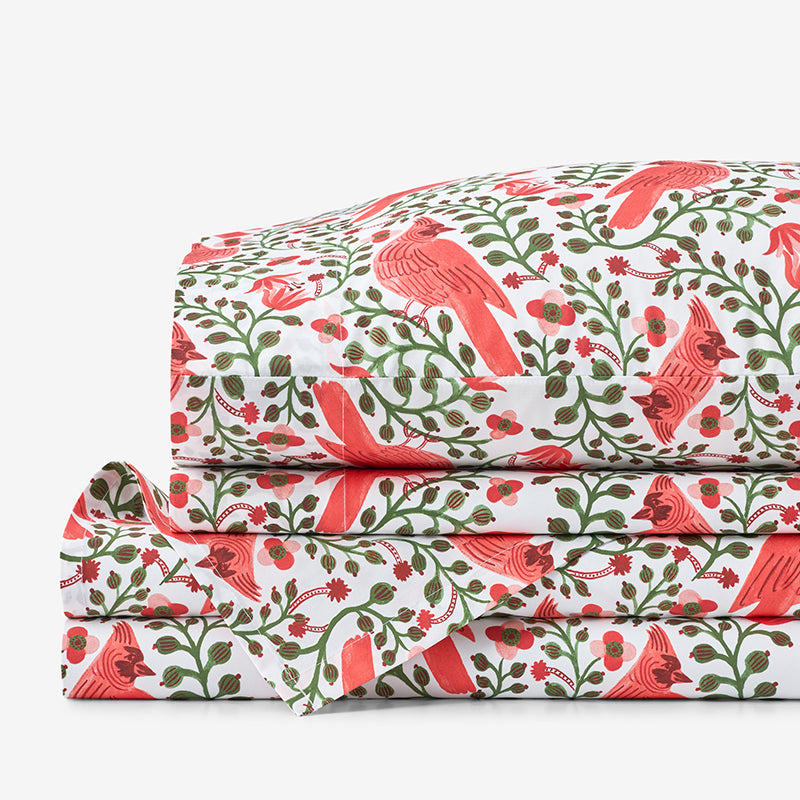 Cardinals Classic Cool Cotton Percale Bed Sheet Set - Red, Twin,Red