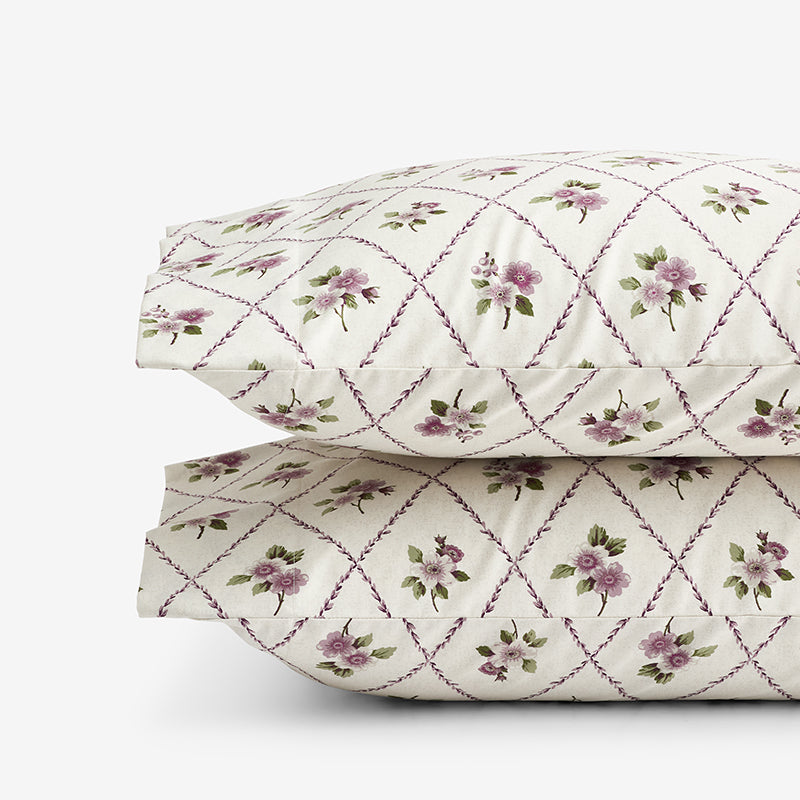 Peony Hydrangea Mini Classic Smooth Sateen Pillowcase Set - Natural, Standard,Natural
