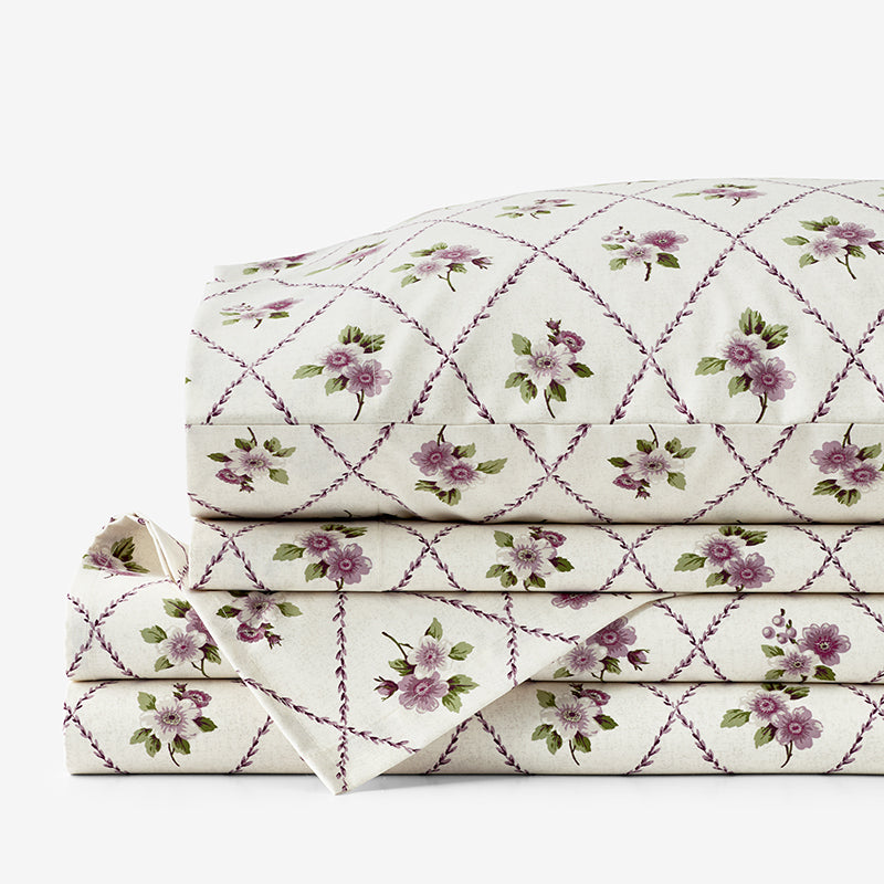 Peony Hydrangea Mini Classic Smooth Sateen Bed Sheet Set - Natural, Twin,Natural