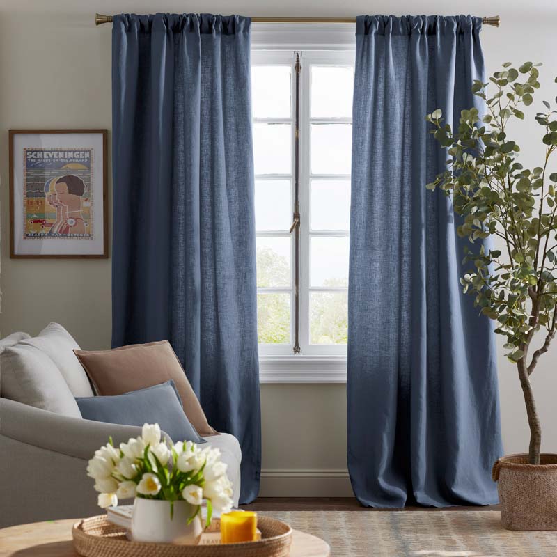 Linen Blackout Window Curtain - Blue, 96 in.,Blue