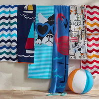 Cotton Terry Beach Towel - Red Multi Wave,Red Multi Wave