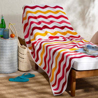 Cotton Terry Beach Towel - Red Multi Wave,Red Multi Wave