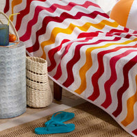 Cotton Terry Beach Towel - Red Multi Wave,Red Multi Wave