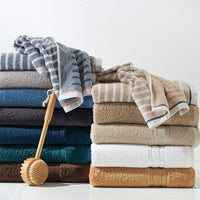 Mélange Stripe Reversible Cotton Washcloths, Set of 2 - Taupe,Taupe