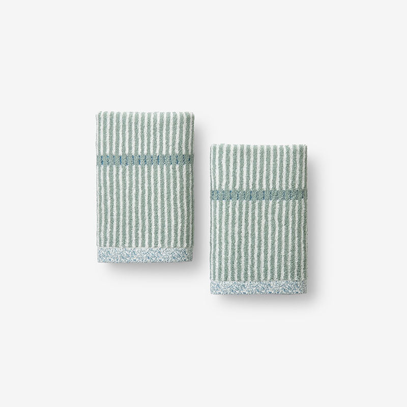 Narrow Stripe Reversible Cotton Washcloths, Set of 2 - Spa Green,Spa Green