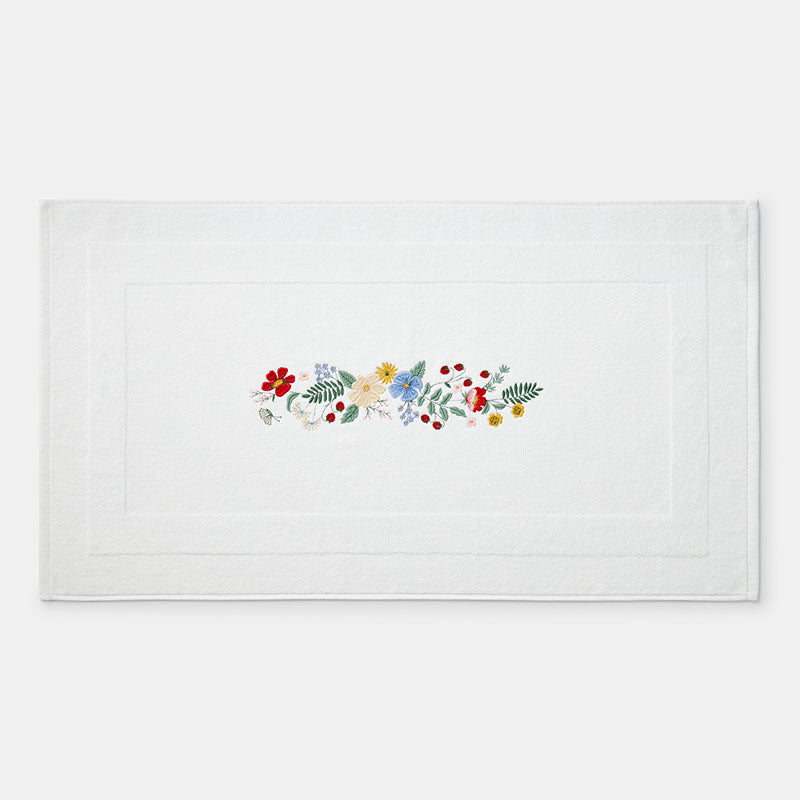 Strawberry Fields Embroidered Bath Mat - White,White
