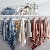 Mirage Aegean Cotton Reversible Stripe Hand Towel - Smoky Blue,Smoky Blue