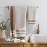 Mirage Aegean Cotton Reversible Stripe Hand Towel - Ecru,Ecru
