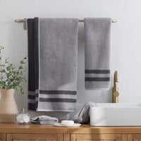 Mirage Aegean Cotton Reversible Stripe Hand Towel - Slate Gray,Slate Gray