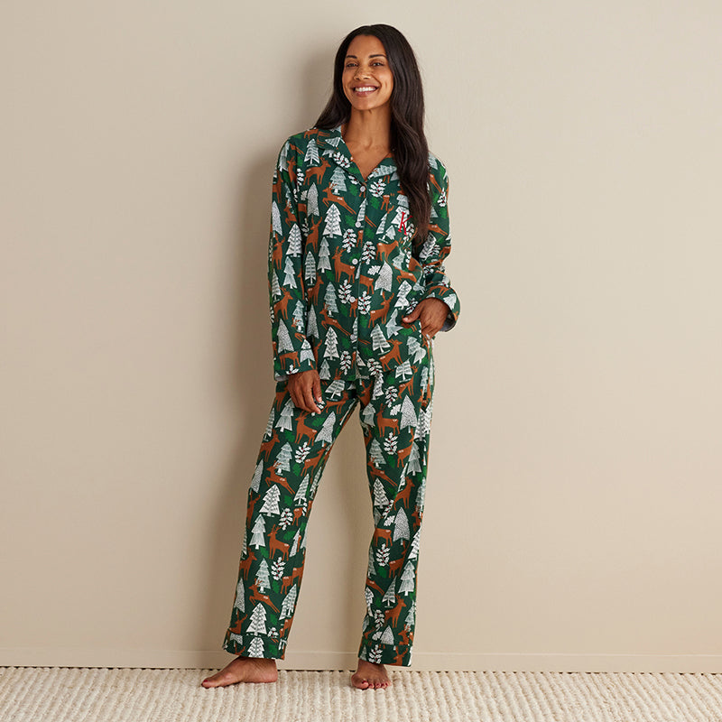 Family Flannel Women's Button-Down Pajama Set - Deer Path, XXXL,Deer Path