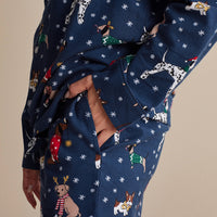 Family Flannel Women's Button-Down Pajama Set - Holiday Pups, XXXL,Holiday Pups