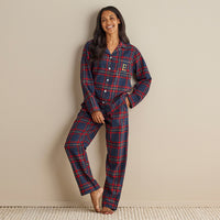 Family Flannel Women's Button-Down Pajama Set - Red Plaid, XXXL,Red Plaid
