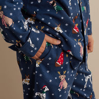Family Flannel Men's Button-Down Pajama Set - Holiday Pups, XXXL,Holiday Pups