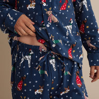 Family Flannel Men's Button-Down Pajama Set - Holiday Pups, XXXL,Holiday Pups