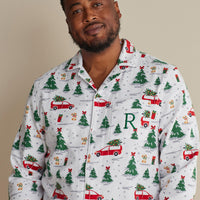 Family Flannel Men's Button-Down Pajama Set - Holiday Haul, XXXL,Holiday Haul