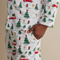 Family Flannel Men's Button-Down Pajama Set - Holiday Haul, XXXL,Holiday Haul