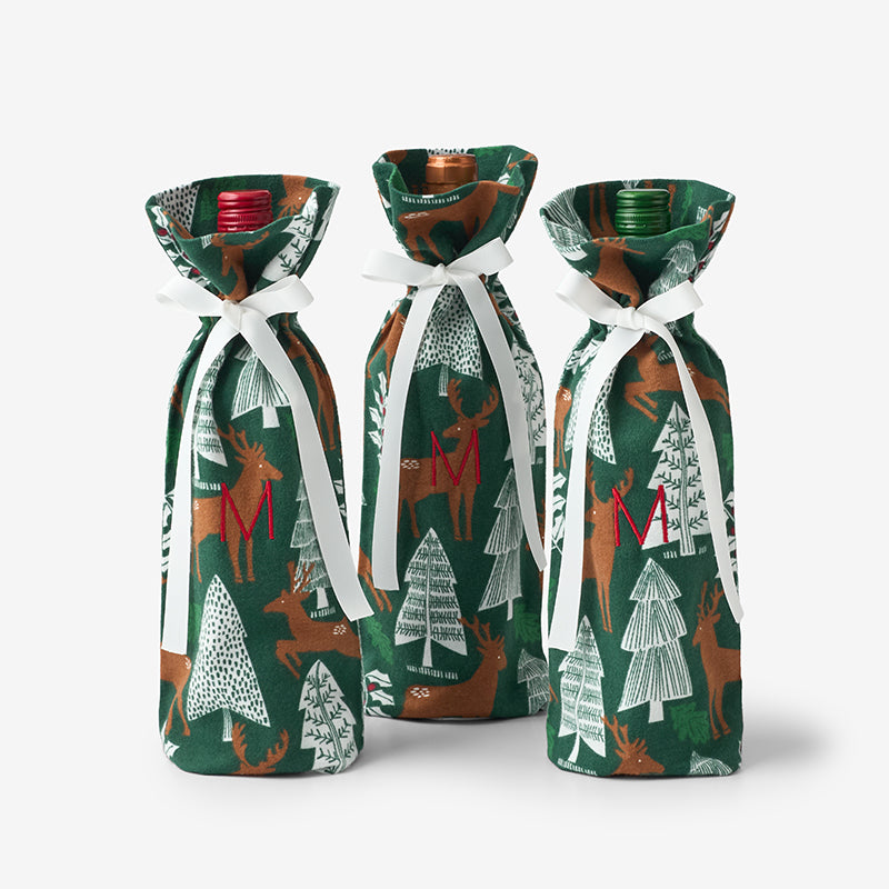 Flannel Wine Bags, Set of 3 - Deer Path,Deer Path