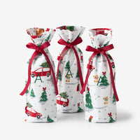 Flannel Wine Bags, Set of 3 - Holiday Haul,Holiday Haul