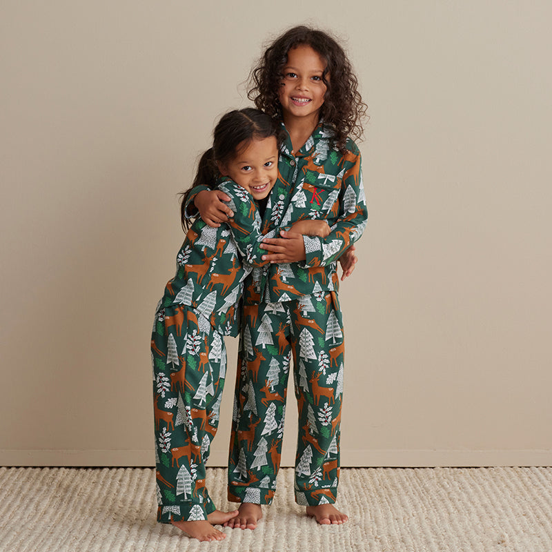 Family Flannel Kid's Button-Down Pajama Set - Deer Path, 8,Deer Path
