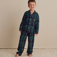 Family Flannel Kid's Button-Down Pajama Set - Pine Plaid, 8,Pine Plaid