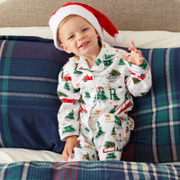 Family Flannel Kid's Button-Down Pajama Set - Holiday Haul, 8,Holiday Haul