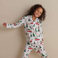 Family Flannel Kid's Button-Down Pajama Set - Holiday Haul, 8,Holiday Haul