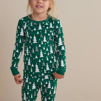 Family Printed Peruvian Cotton Kid's Pajama Set - Frosty Trees, 8,Frosty Trees