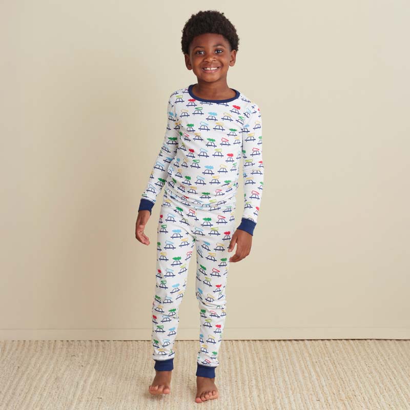 Family Printed Peruvian Cotton Kid's Pajama Set - Tree Ride, 14/16,Tree Ride